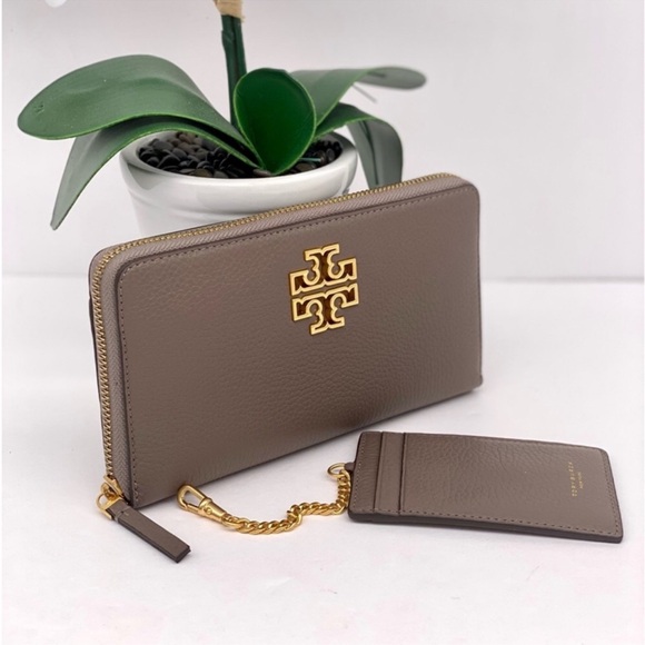 TORY BURCH BRITTEN ZIP CONTINENTAL WITH ID CARD PORTOBELLO GREY COLOR - Picture 1 of 5